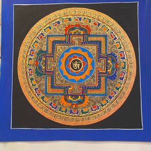 Genuine Hand-Painted Tibetan Om Mantra Mandala .